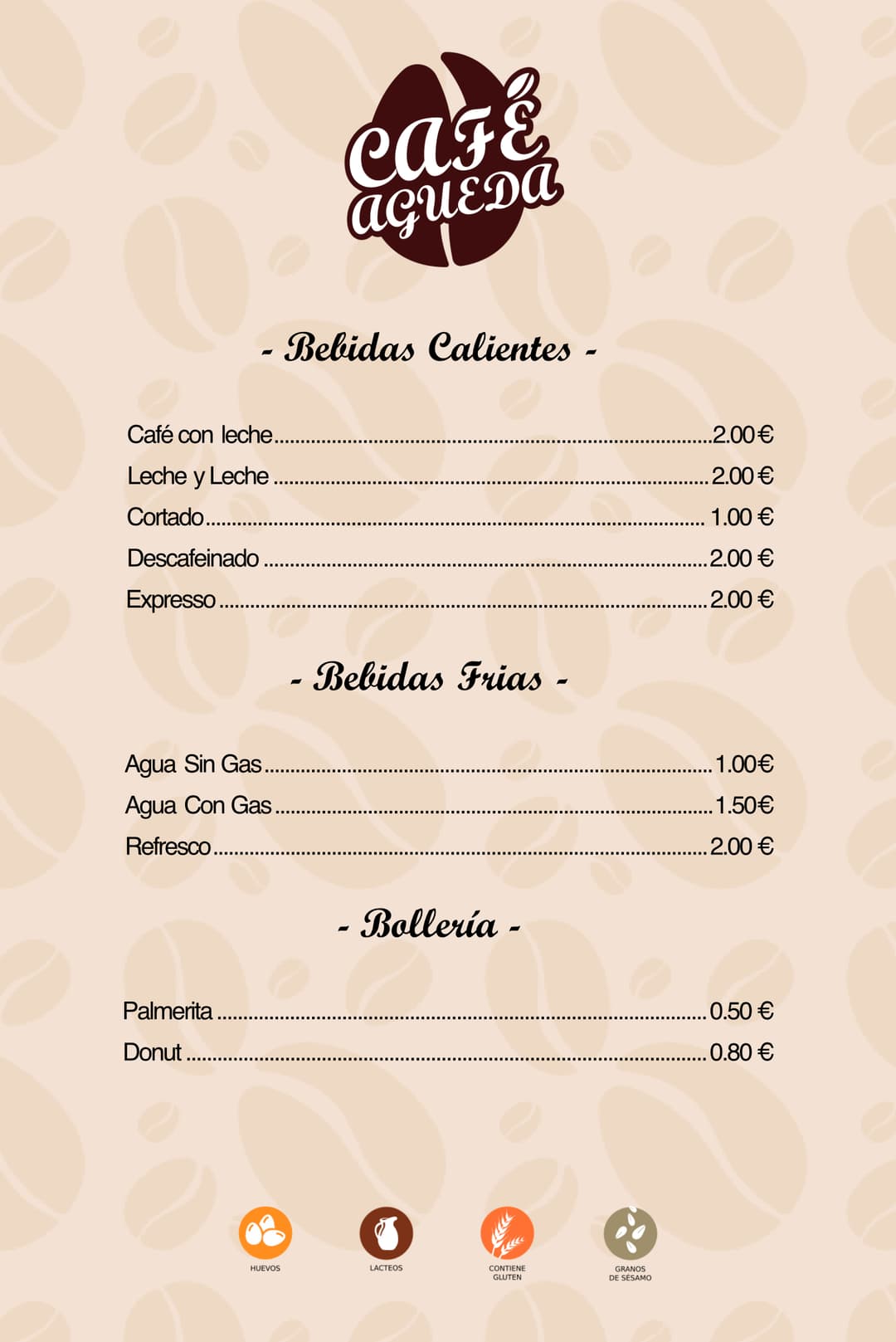 Back side of the CafeAgueda menu.