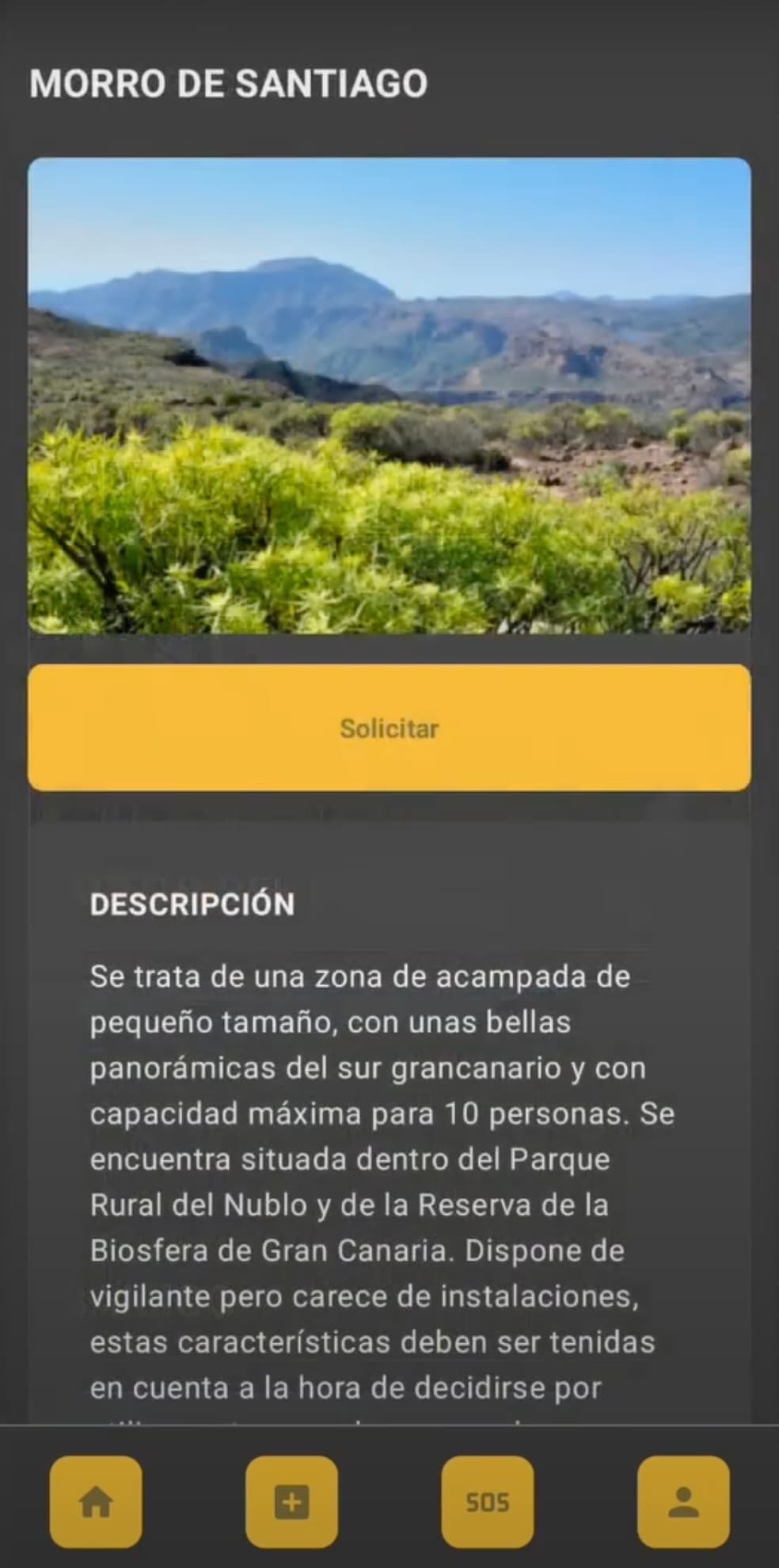 Zone info screen in CampingApp.