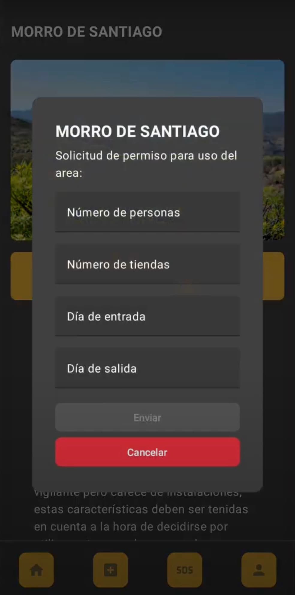 Booking form in CampingApp.