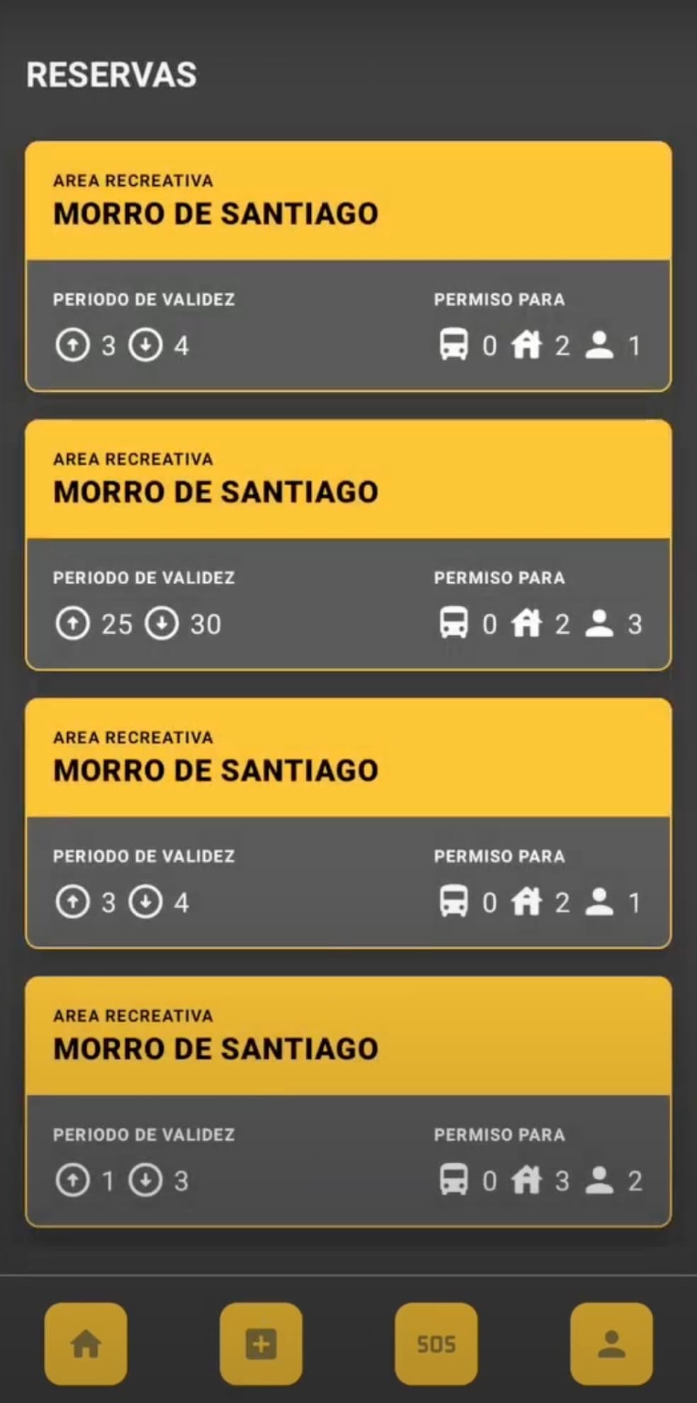 Bookings screen in CampingApp.