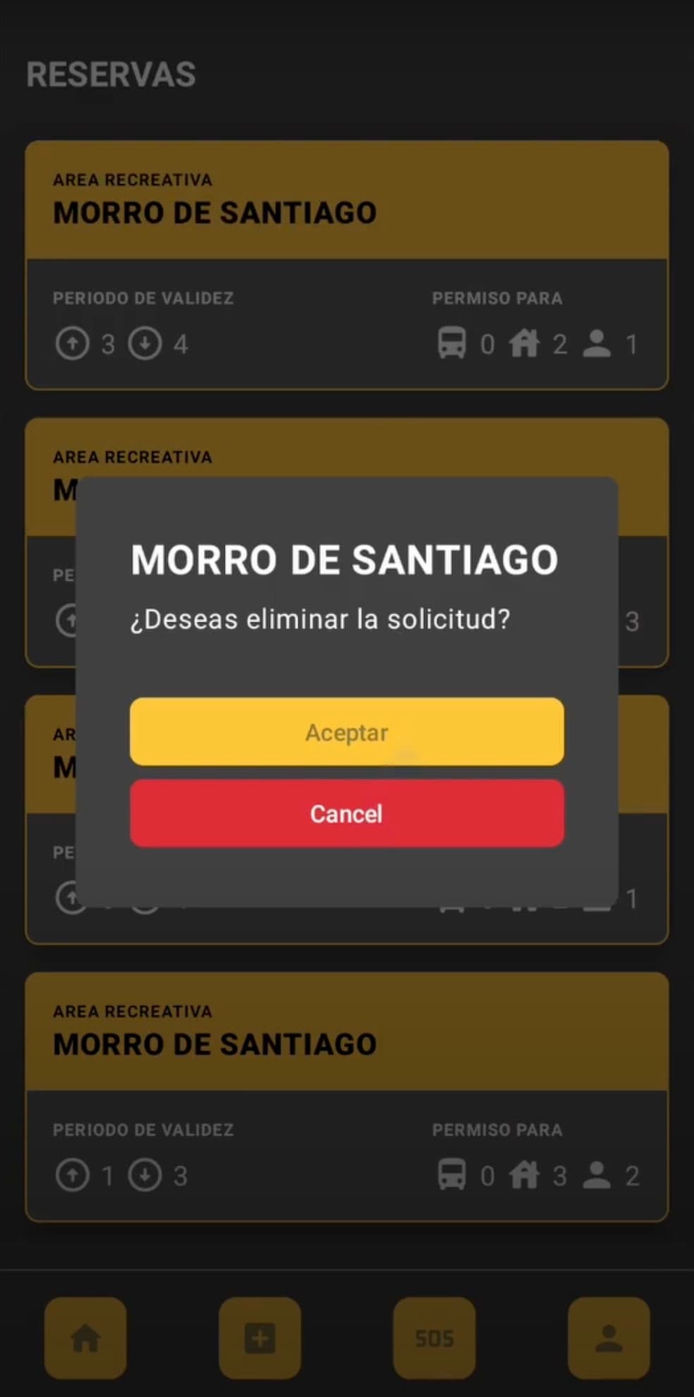 Cancel booking dialog in CampingApp.