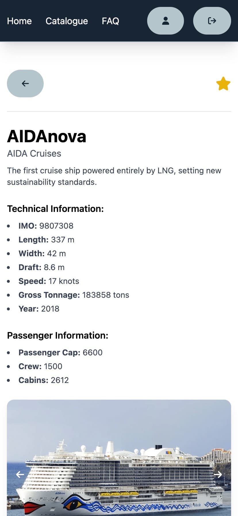 Mobile view of cruise info in CruiseCatalog.