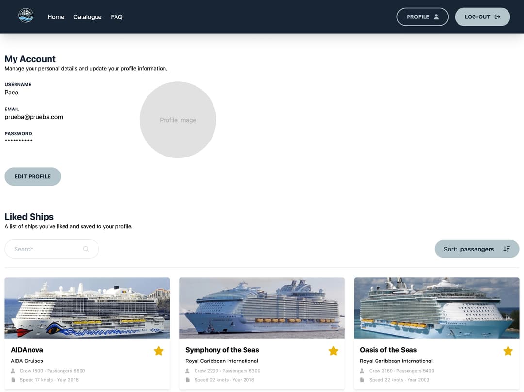 Desktop view of profile in CruiseCatalog.