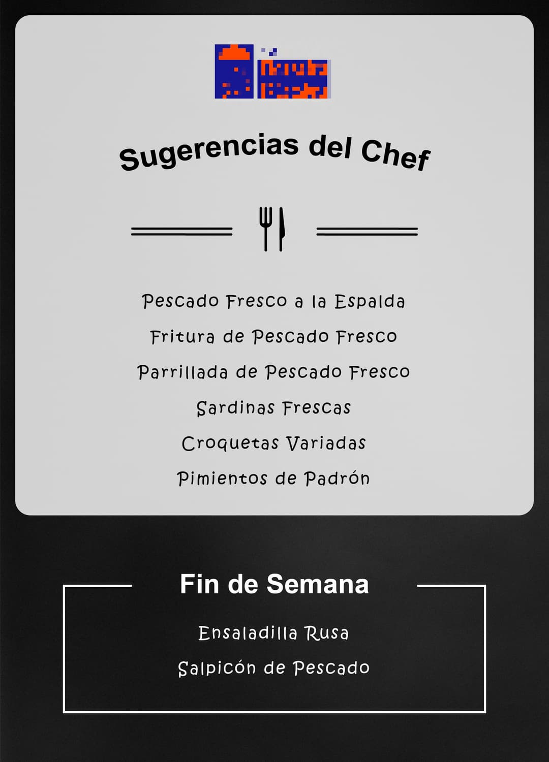 Chef’s recommendations menu.