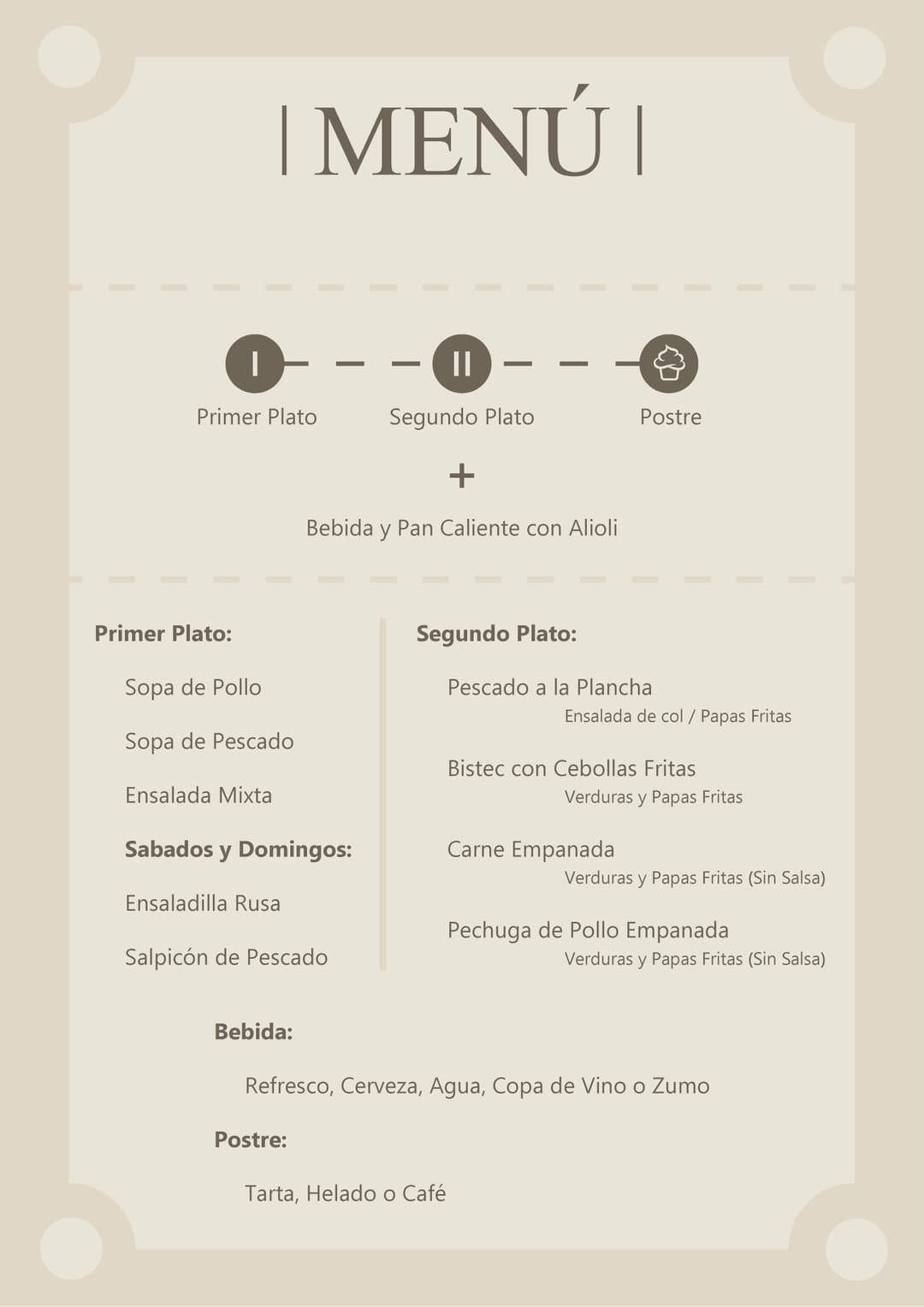 Beige daily menu.