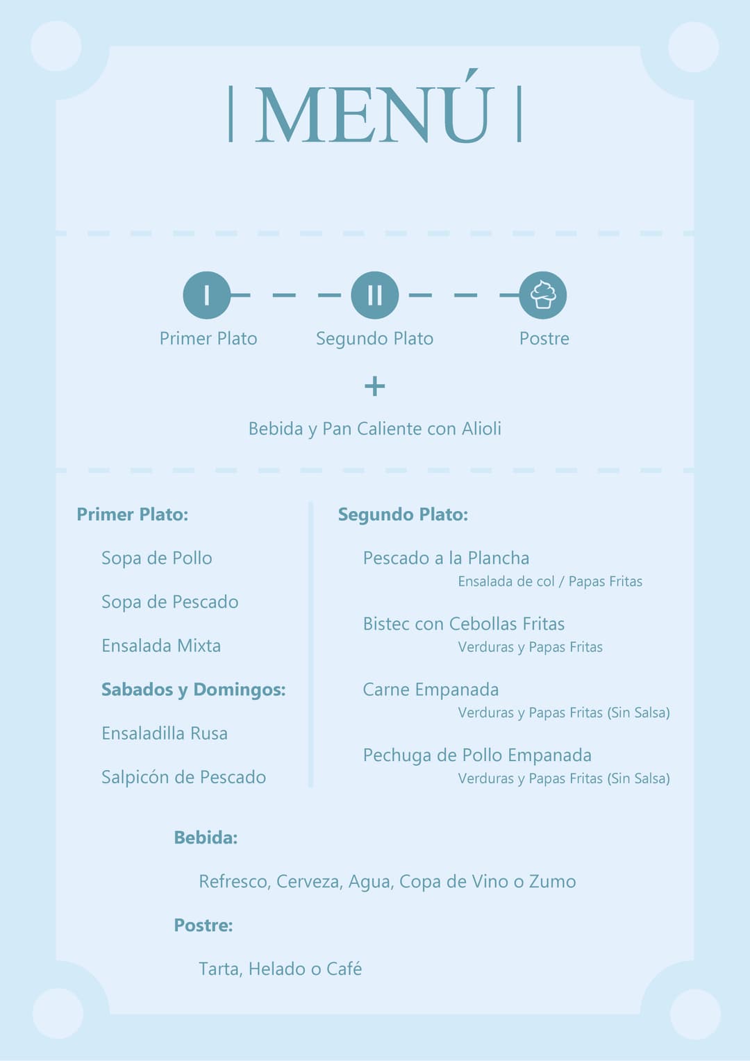 Blue daily menu.